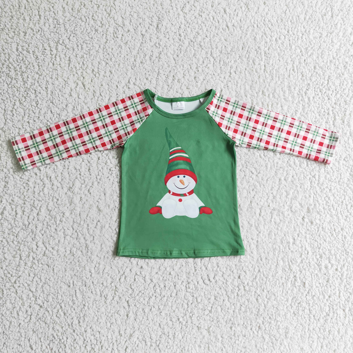 promotion $5.5 2026.10.17 BT0077 Baby Girl Clothes Christmas Snowman Gnome Plaid Raglan Long Sleeve Tee