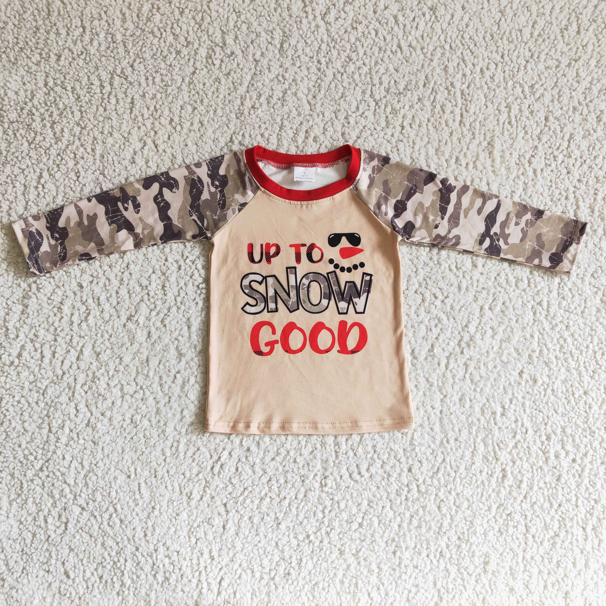 promotion $5.5 2026.10.24 BT0097 Baby Boy Clothes Christmas Snowman Camo Raglan Print Long Sleeve Tee
