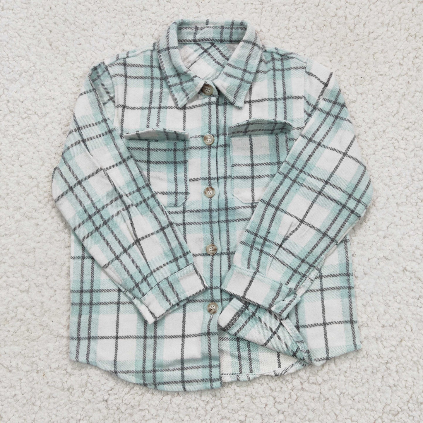 BT0169 green plaid long sleeve Cotton boy top shirt  RTS 1124