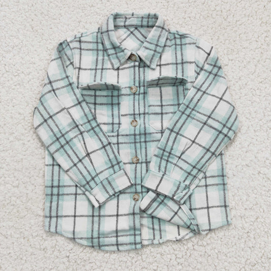 BT0169 green plaid long sleeve Cotton boy top shirt  RTS 1124