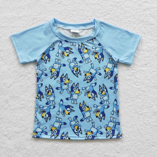 BT0226 bule cartoon blue dog top tee t-shirt rts 202403