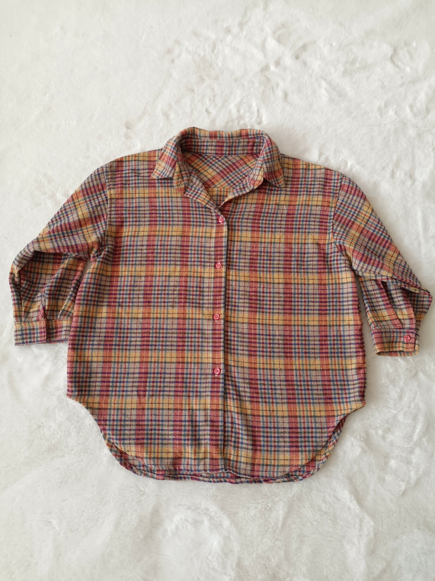 BT0242 brown green plaid long sleeve Cotton girl boy top shirt  RTS 20230601