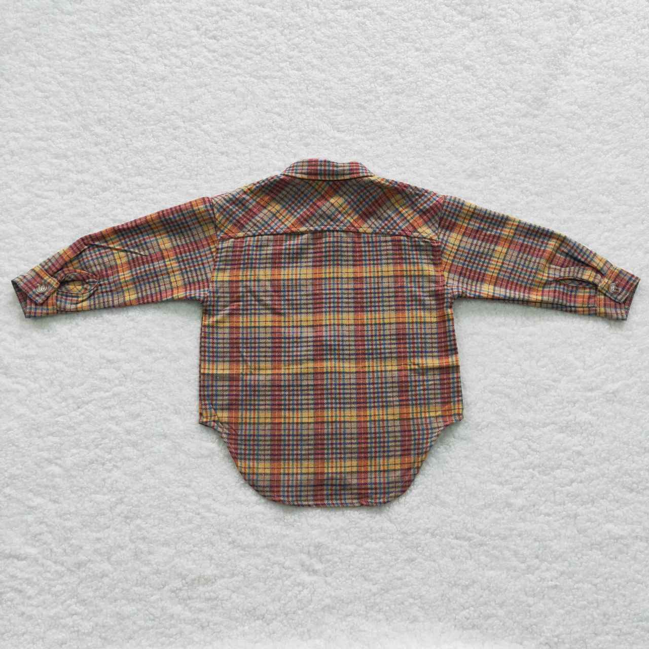 BT0241 brown plaid long sleeve Cotton girl boy top shirt  RTS 20230720