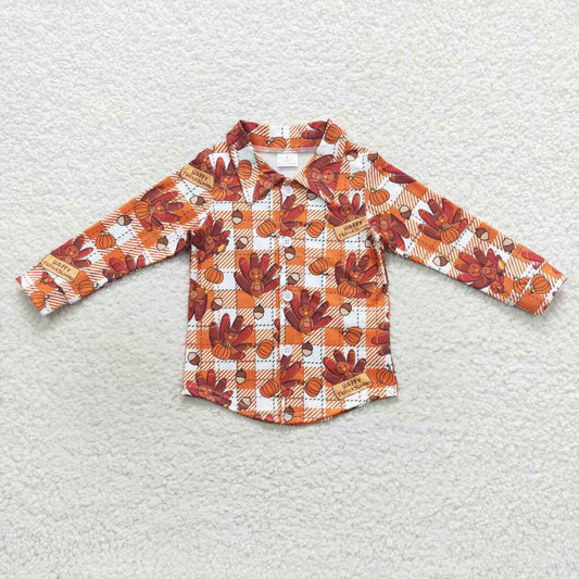 BT0255 thanksgiving turkey long sleeve western top button boy shirt 20230905 RTS