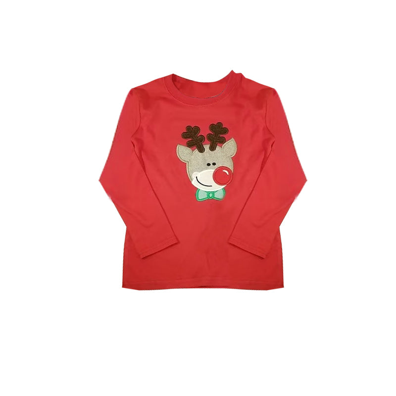 BT0257 western embroidery  cartoon top tee deer Christmas girl boy t-shirt  RTS 20231102