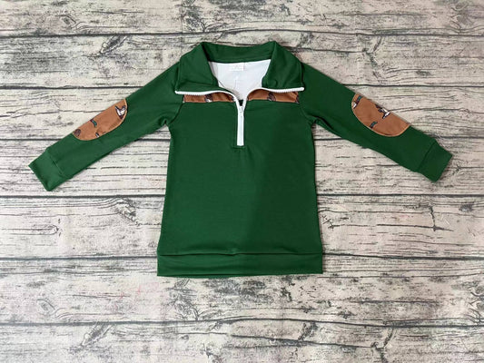 preorder green cow long sleeve girl boy pullover zipper top 20230720