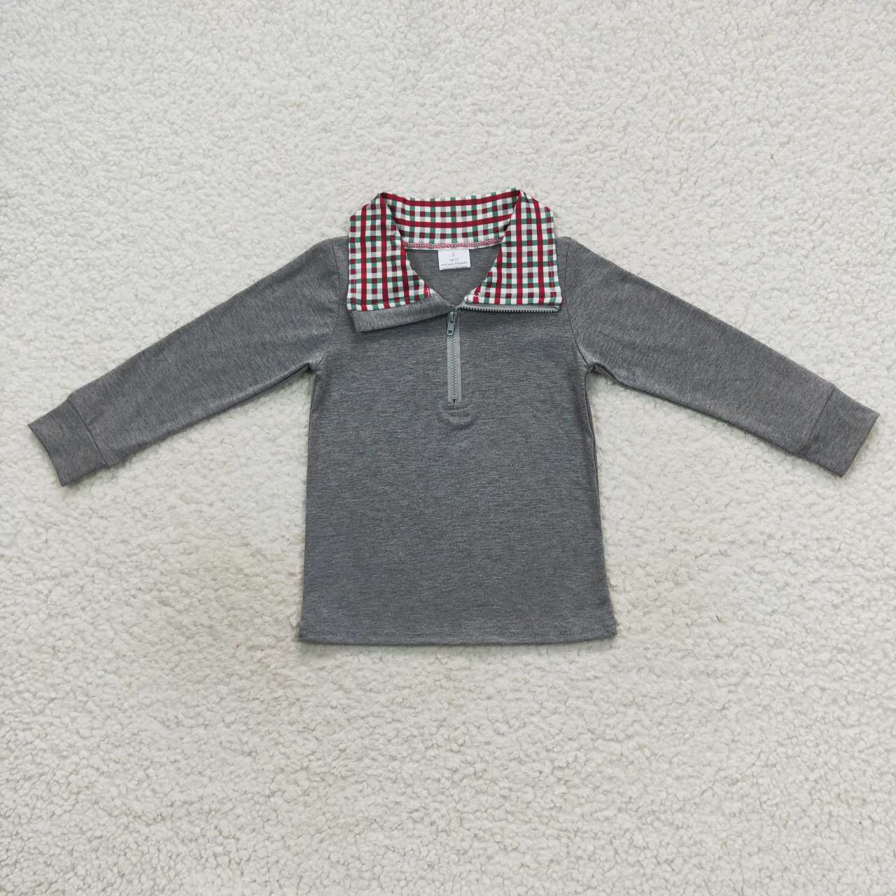 BT0283 RTS long sleeve plaid collar boy pullover zipper top 20230916