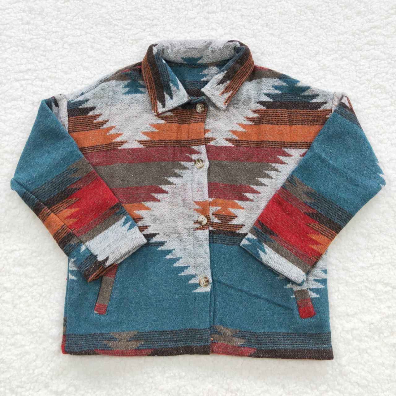 BT0284 green AZTEC western long sleeve Cotton shirt Shackets Jacket children girl boy coat RTS 20230720