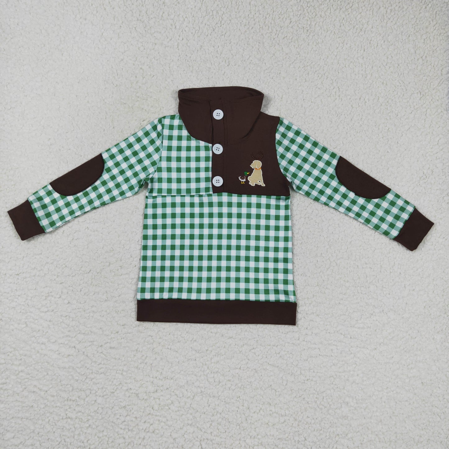 BT0301 green plaid embroidery girl boy long sleeve coat pullover top 20231004 RTS