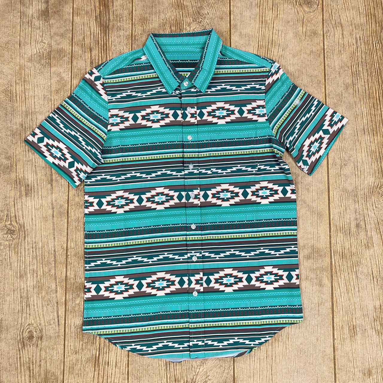BT0314 Rhombus Fair Isle short sleeve western top button boy shirt 20230808 preorder