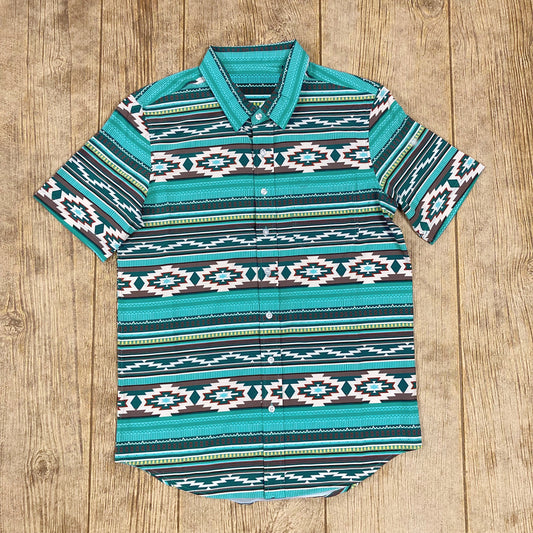BT0314 Rhombus Fair Isle short sleeve western top button boy shirt 20230808 preorder