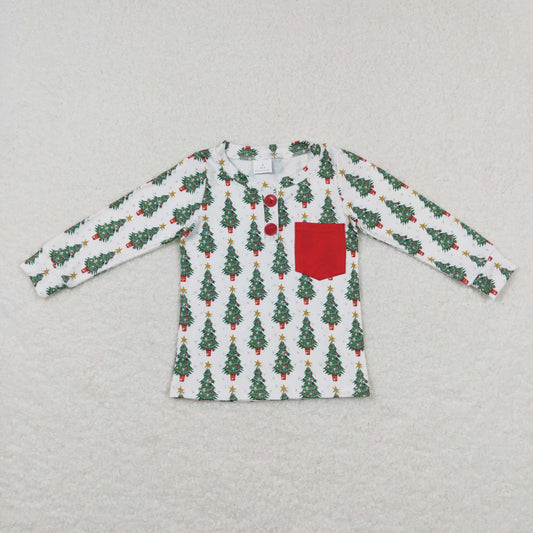 promotion $5.5 2026.10.24 BT0326 Baby Girl Clothes Christmas Tree Striped Print Long Sleeve Top
