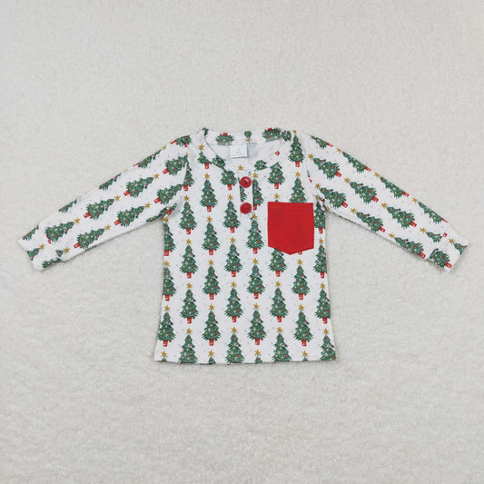 BT0326 RTS christmas tree  long sleeve girl button boy top 20231024