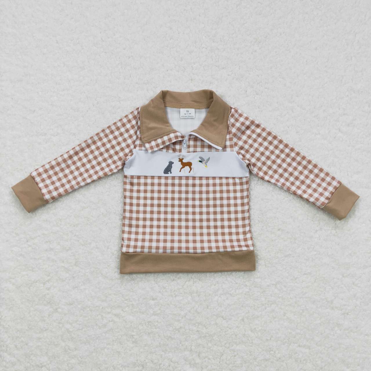 BT0345 RTS duck dog deer plaid zip up boy long sleeve coat pullover top 20231016