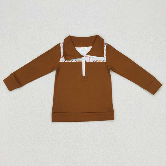 BT0348 Geometric cow western zip boy long sleeve coat pullover top 20231007 rts