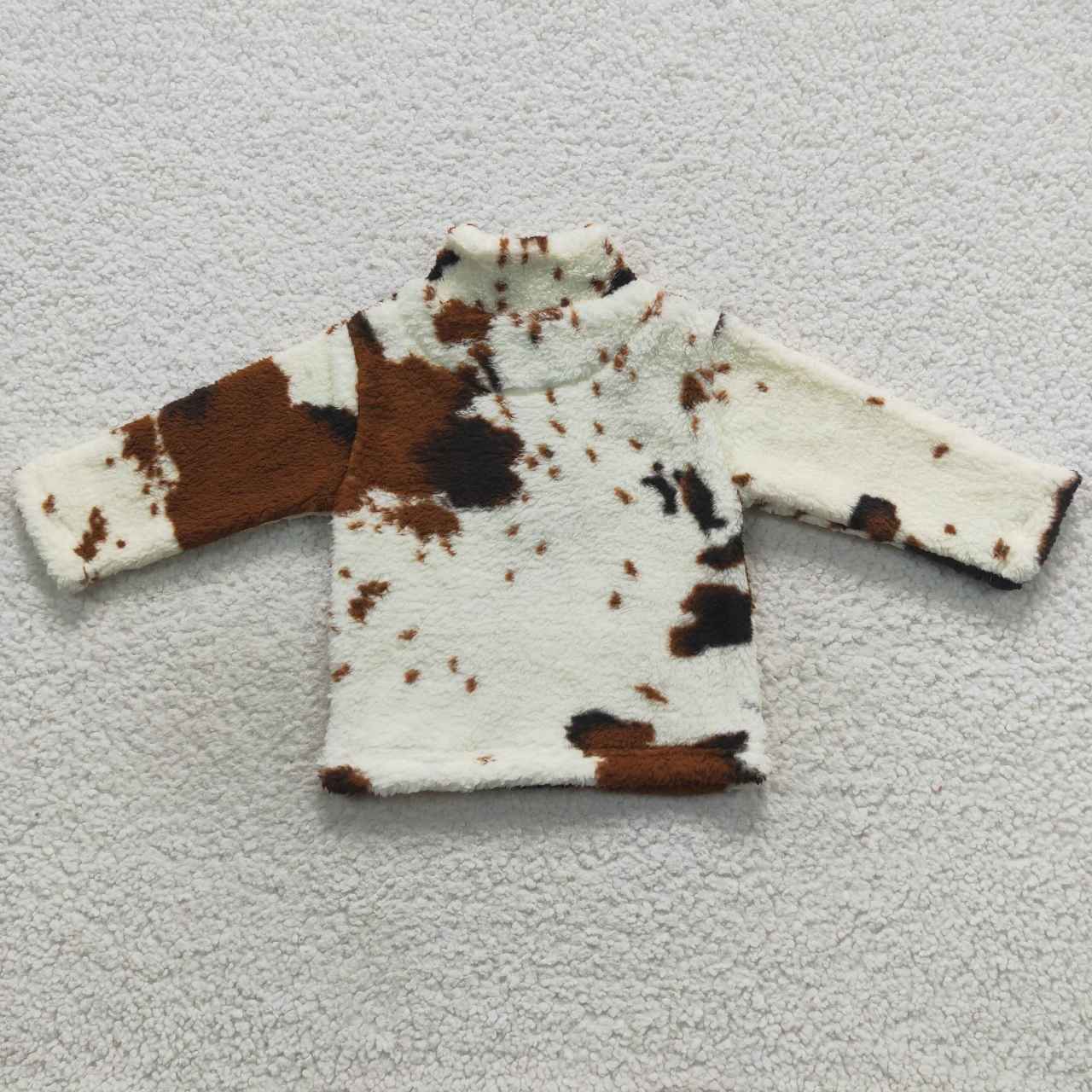 BT0355 Zipper plush style stand-up collar cow print soft comfortable winter coat 20230830