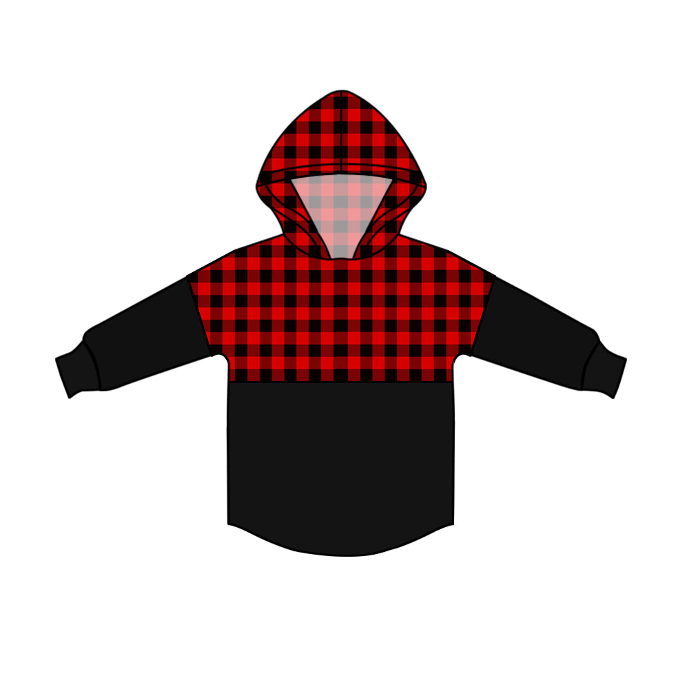 BT0372 western red plaid long sleeve hoodie kids boy pullover top 20230906 preorder