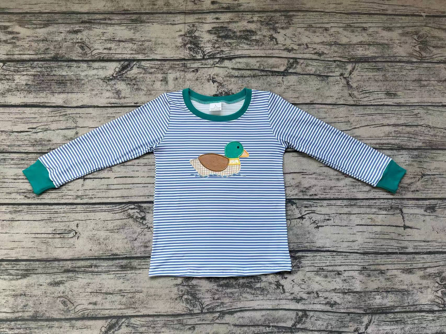 BT0402  long sleeve embroidery duck western blue stripe top button girl shirt 20231103