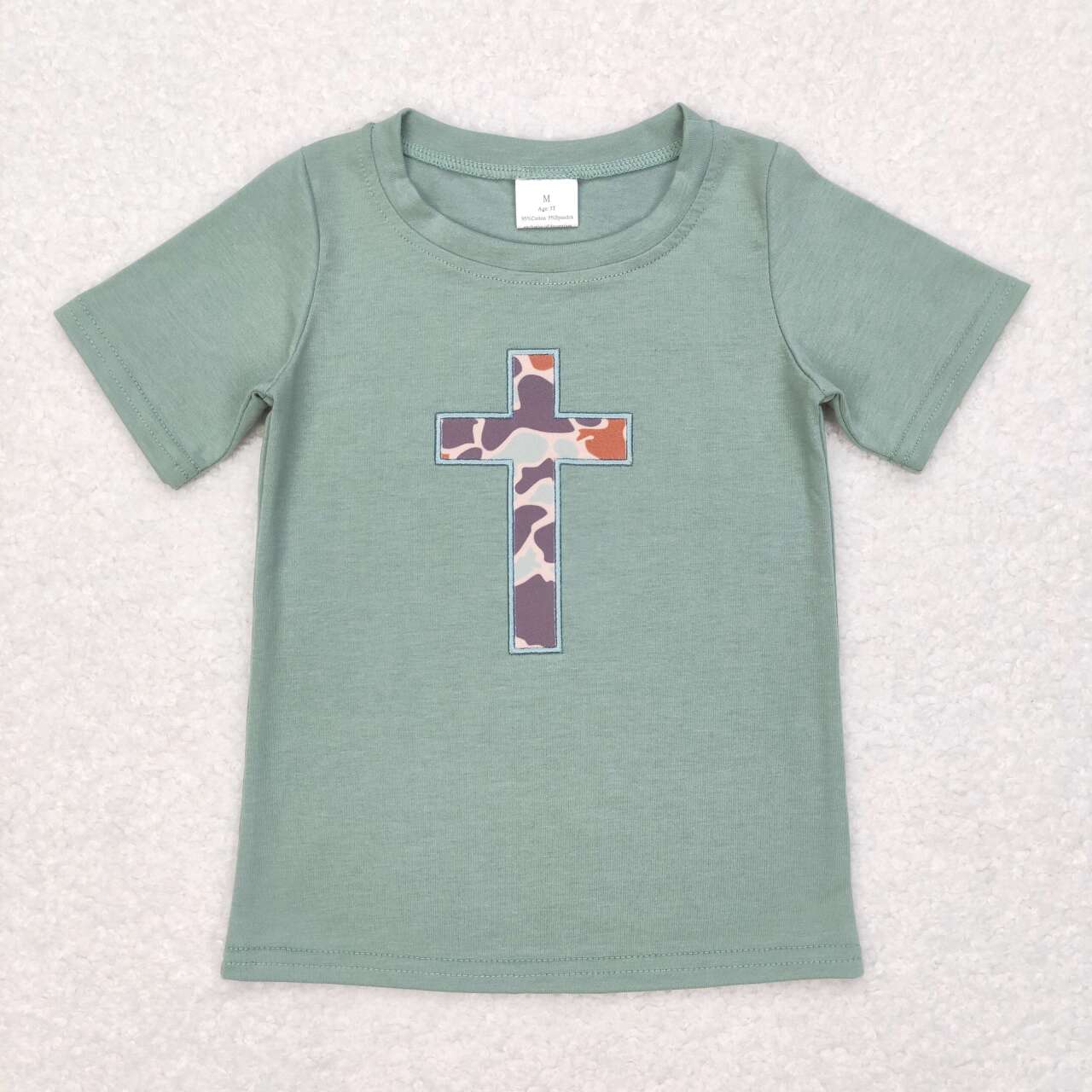 BT0443 Cross Easter embroidery green camo western top tee girl boy t-shirt  RTS 20231121