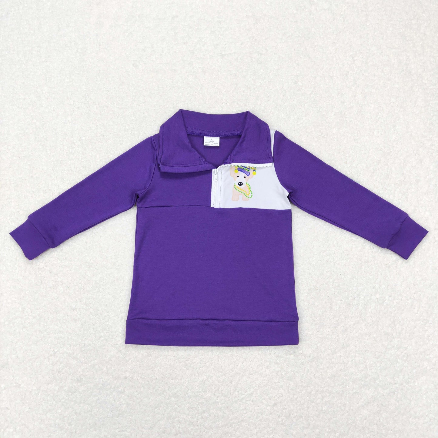 BT0492 purple dog zip top button boy shirt 202401 RTS