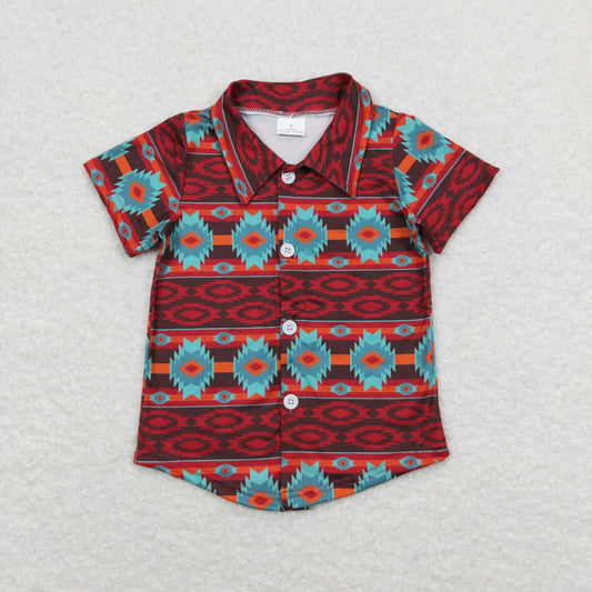 BT0582  Geometric western button boy top shirt 202404  RTS