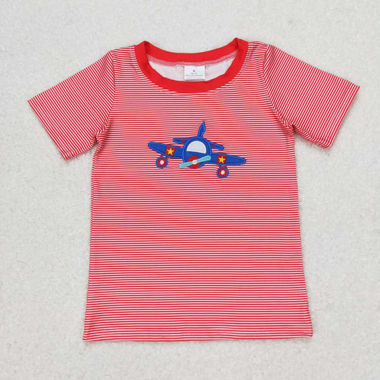 BT0594 embroidery plane top tee rabbit  boy t-shirt 202405