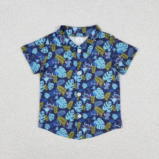 BT0608 cartoon leaves boy short sleeve button top Boy shirts 202405 RTS