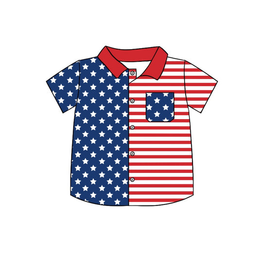 BT0644 July 4th boy short sleeve button top Boy shirts 202403 custom MOQ3