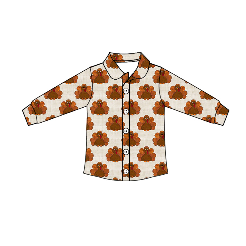 BT0740 preorder turkey thanksgiving buttons  boy shirt top 202405