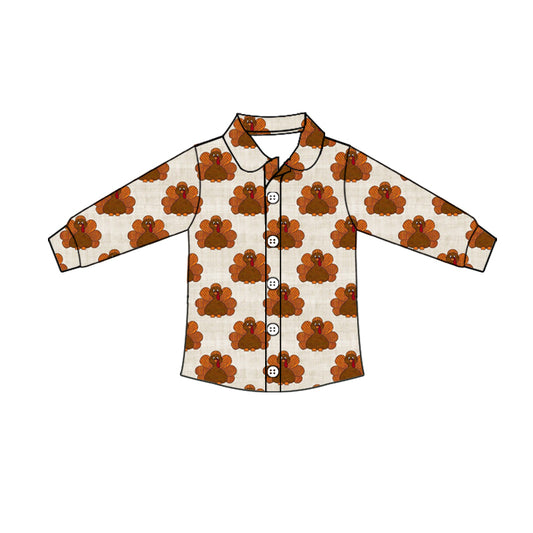 BT0740 preorder turkey thanksgiving buttons  boy shirt top 202405