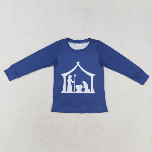 BT0774 jesus thanksgiving boy top blue RTS  202408                                                                                                                               boy shirts top 202406