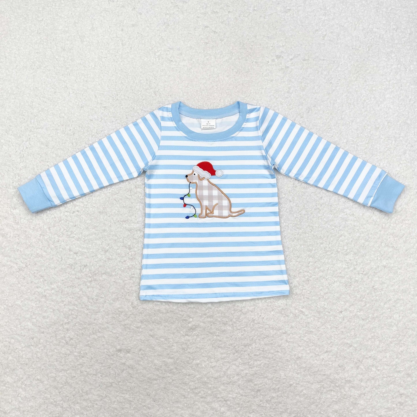 BT0791  Christmas hat dog embroidrey boy long sleeve T-shirt 202408 RTS