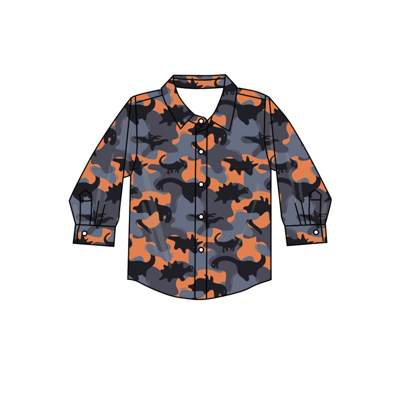 Camo dinosuar sibling  BT0802 preorder buttons boy T-shirt top 202407