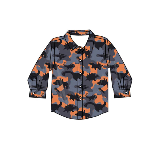 Camo dinosuar sibling  BT0802 preorder buttons boy T-shirt top 202407