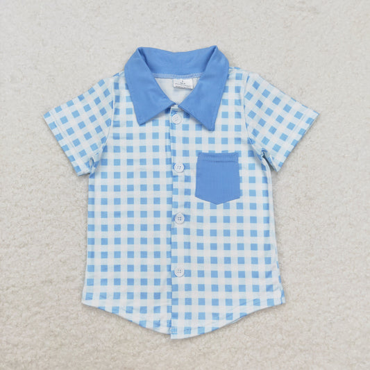 BT0806 blue plaid polo shirt boy long sleeve T-shirt 202408 RTS