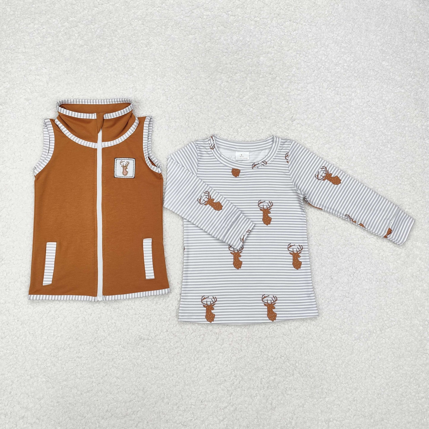 BT0858 组合 Embroidery 2pcs boy top with vest Christmas deer Zipper vest T-shirt top 202411 RTS