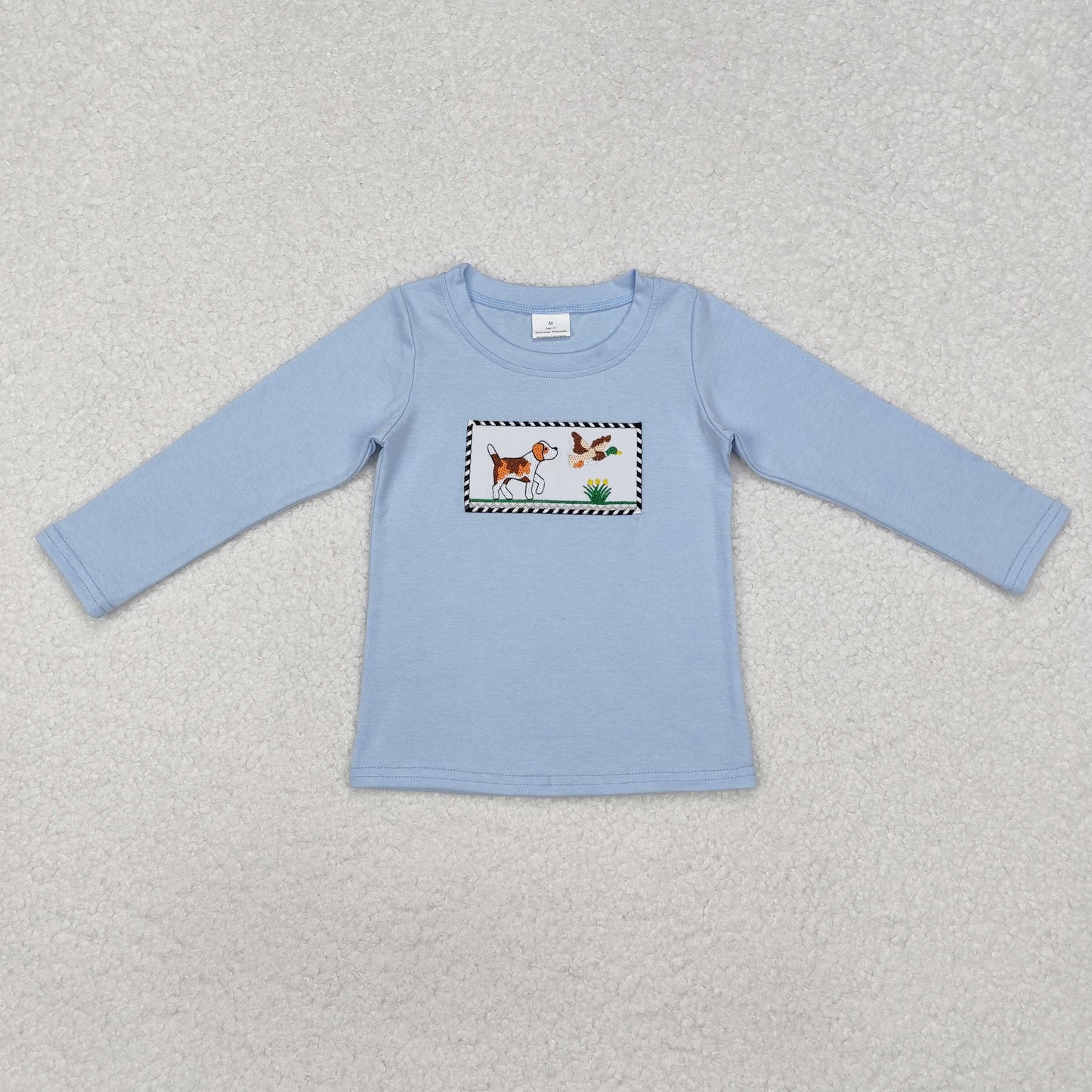 BT1007 embroidery western dog bird hunting boy top  tshirts 202411 RTS