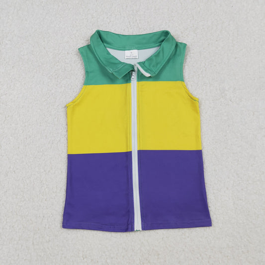 BT1157 Mardi  Gras ZIPPER boy top tshirt  202509 RTS