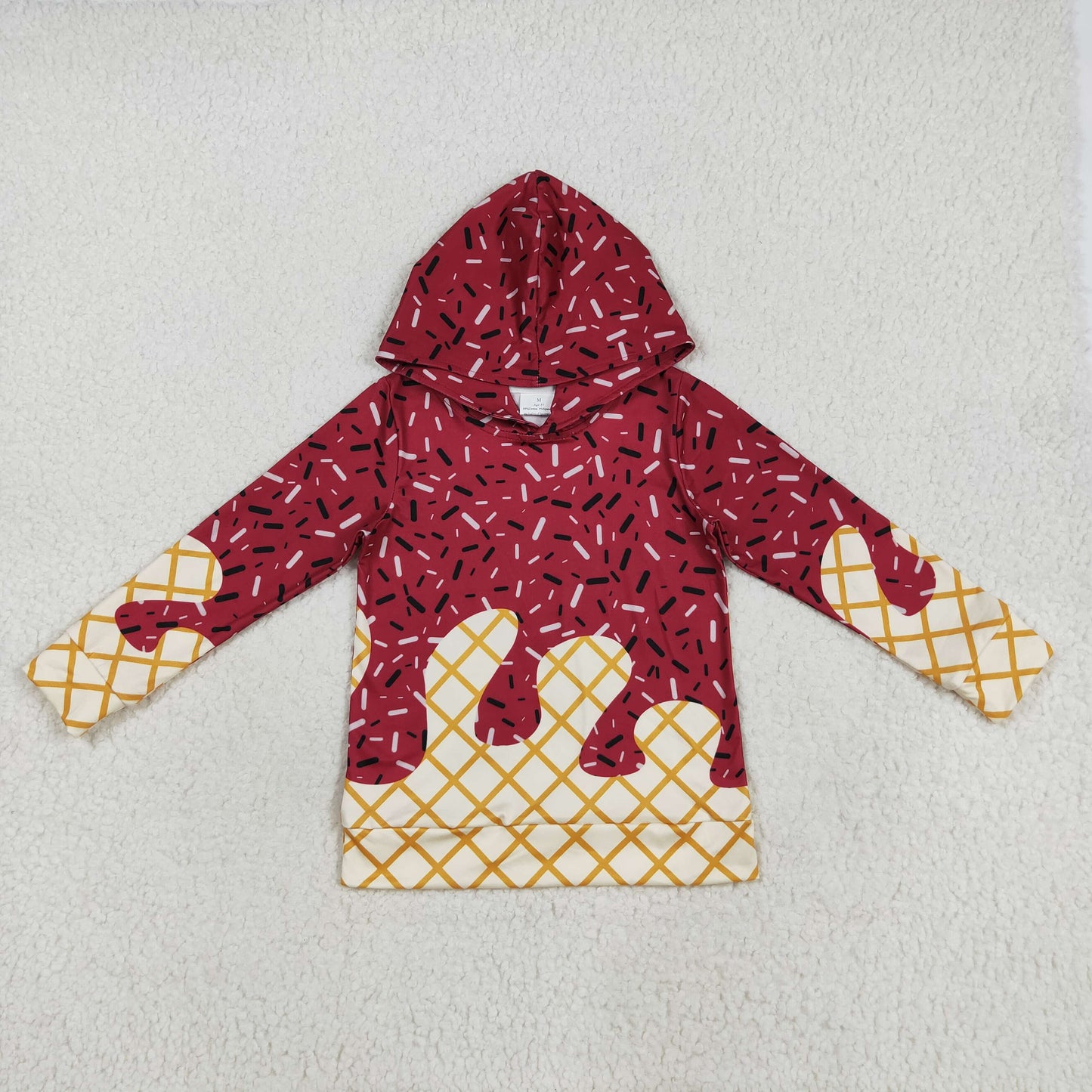 BT1273 Maroon western dark red splatter ice cream drip girl hoodie top coat camo pullover 202507 RTS