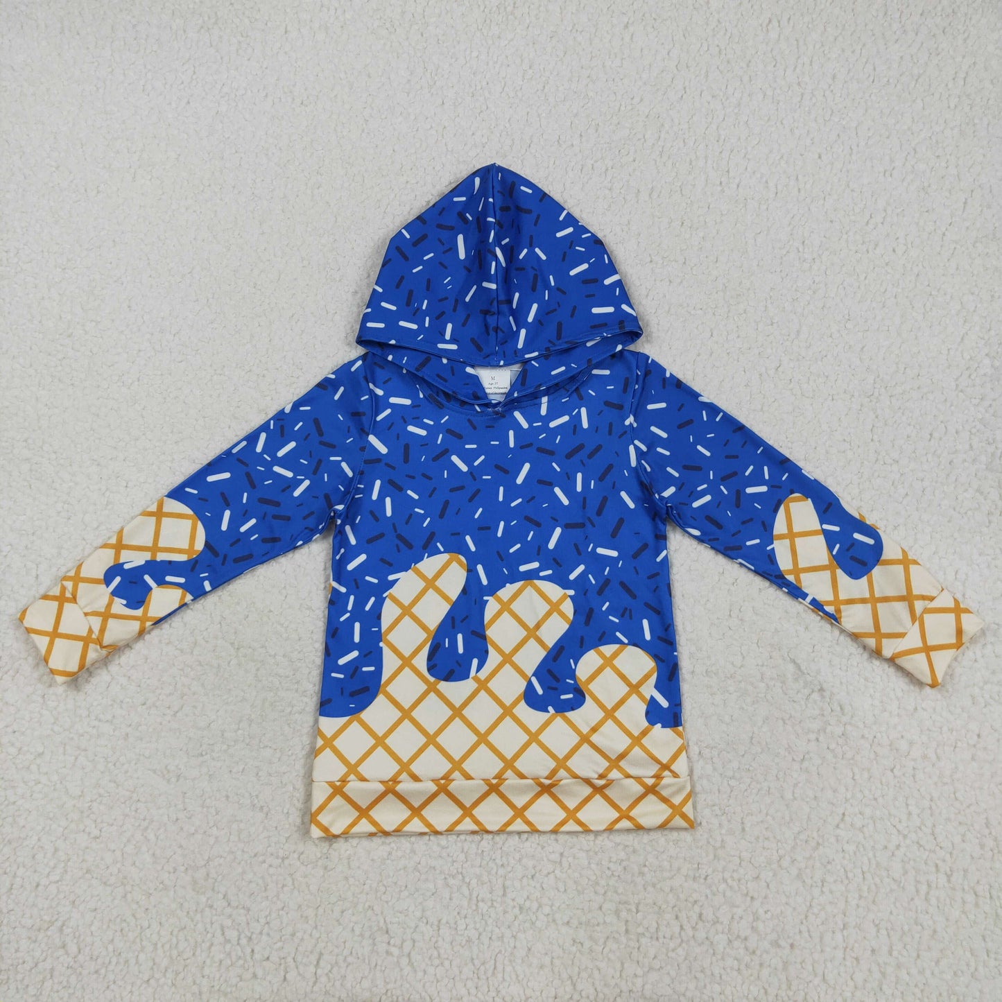 BT1275 BLUE western  splatter ice cream drip girl hoodie top coat camo pullover 202507 RTS
