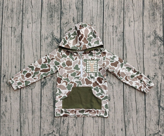 BT1304 embroidery deer  long sleeve boy hoodie top coat camo pullover 202507  preorder