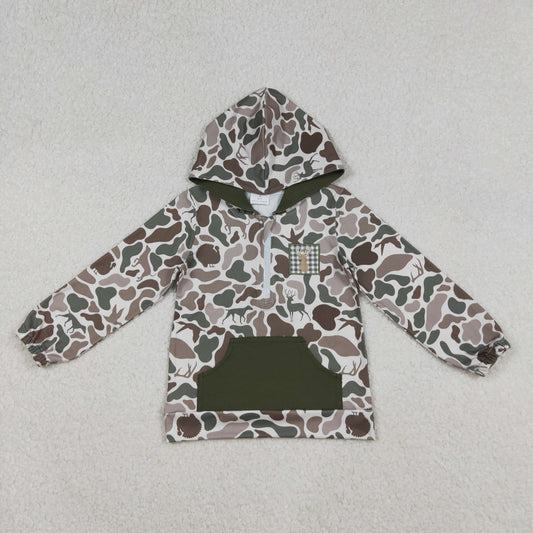 BT1304 embroidery deer  long sleeve boy hoodie top coat camo pullover 202509 RTS