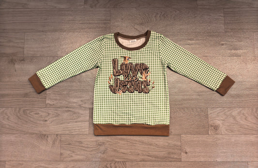 Sample-Real Pics BT1320 Baby Boy Clothes Green Gingham Letter Duck Graphic Print Long Sleeve Tee Shirt