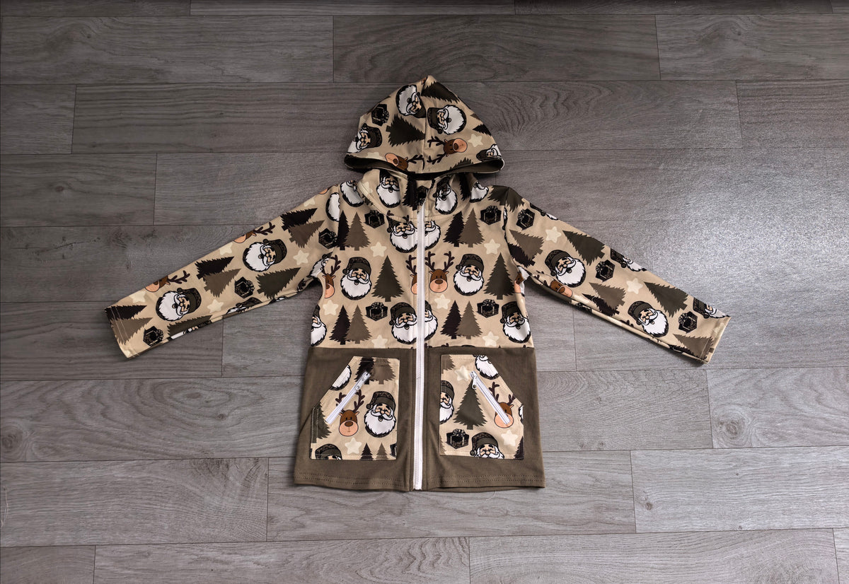 Sample-Real Pics BT1328 Baby Boy Clothes Santa Reindeer Mixed Print Long Sleeve Zip Up Hoodie