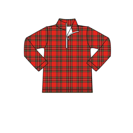 BT1350 boy plaid red zipper top coat pullover  202509 preorder