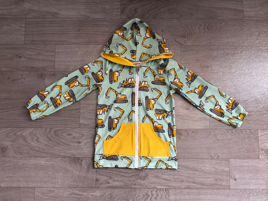 Sample-Real Pics BT1378 Baby Boy Clothes Excavator Truck Mixed Print Long Sleeve Zip Up Hoodie
