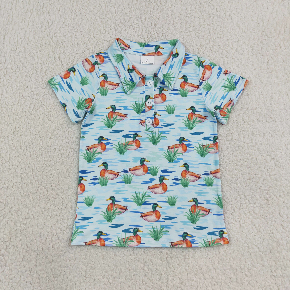 NO MOQ RTS BT1381 Baby Boy Clothes Mallard Duck Water Grass Print Short Sleeve Polo Shirt 202609