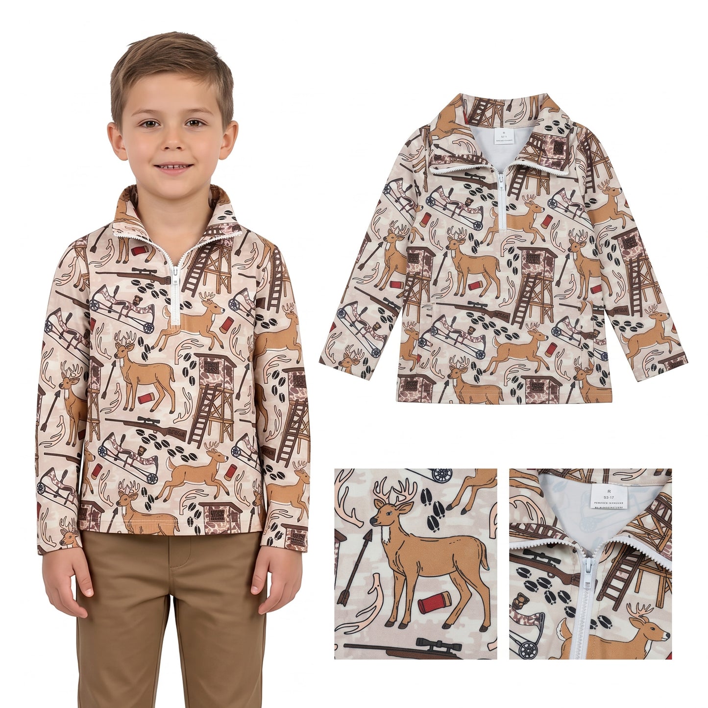 BT1397  Camouflage Deer zipper boy top coat pullover  202608 RTS