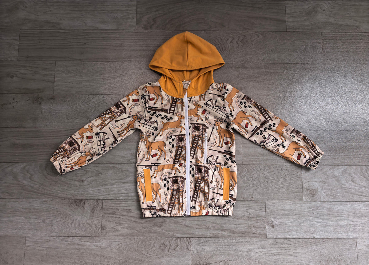 Sample-Real Pics BT1567 Baby Boy Clothes Deer Hunting Mixed Print Long Sleeve Zip Up Hoodie