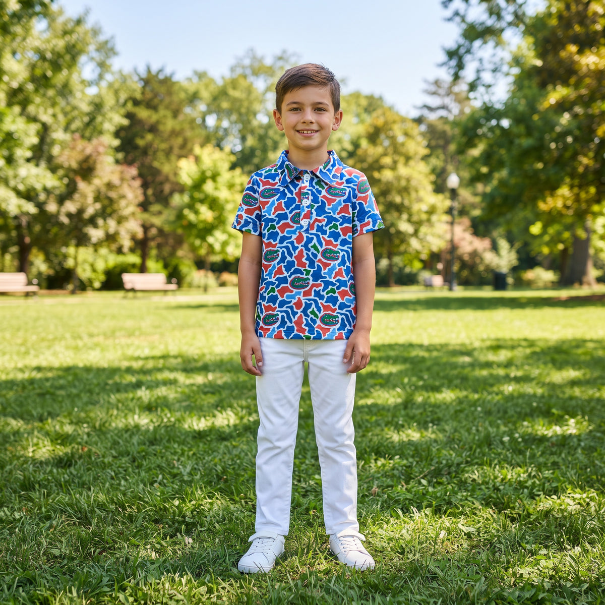 NO MOQ RTS BT1695 Baby Boy Clothes Alligator Camo Print Short Sleeve Polo Shirt Top 202610